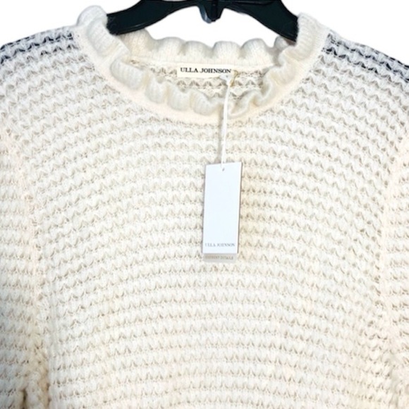 NWT ULLA JOHNSON Cream Laila Ruffled Alpaca-blend Lightweight Knit Sweater sz XL - Picture 9 of 16